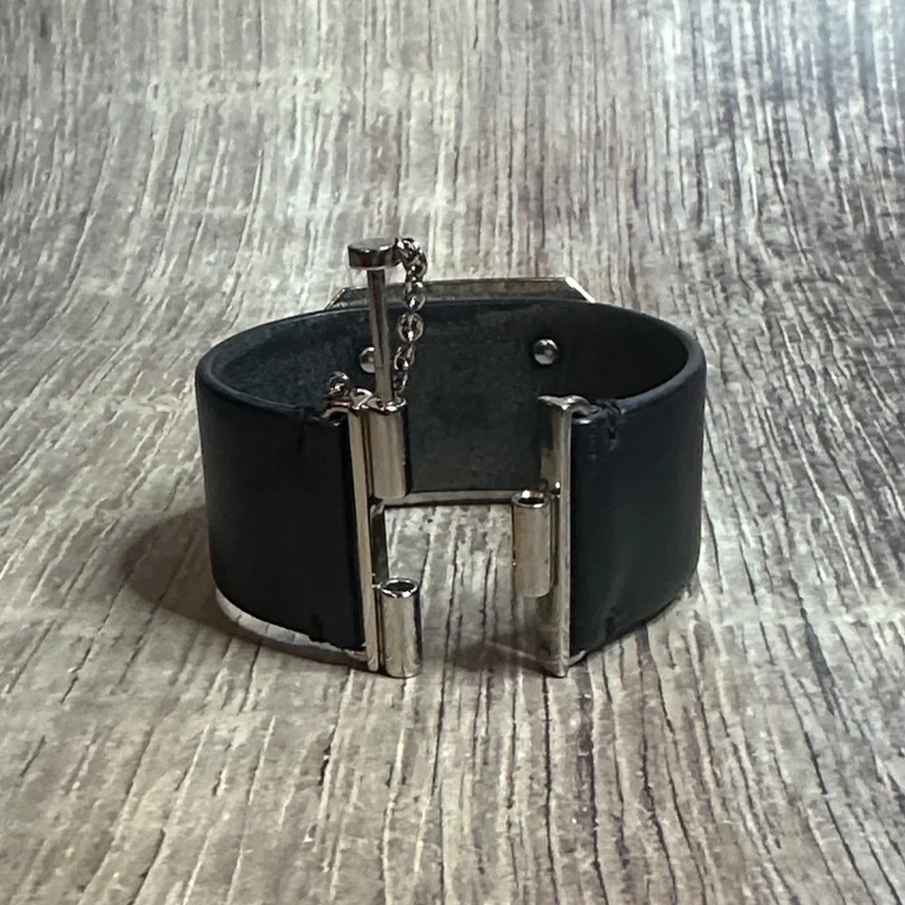 Stunning CHANEL Authentic Crystal Logo Bracelet with Leather Band.